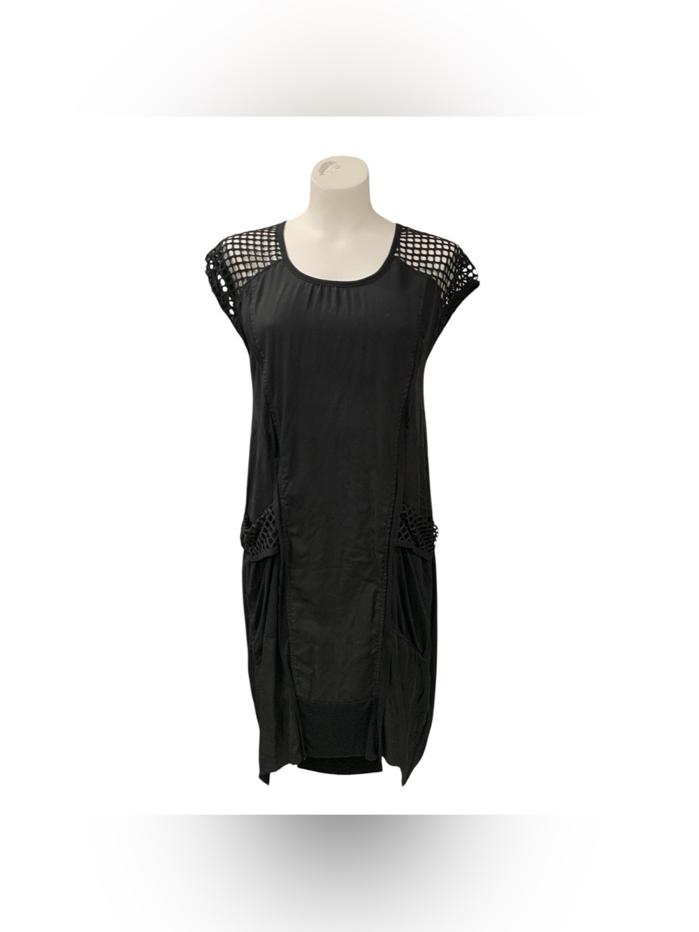 For Cynthia Black Crochet-Shoulder Midi Dress Size XS